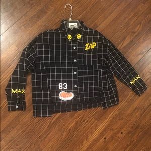 MAX SOUL GRID PRINT EMBROIDERY BUTTON DOWN SHIRT